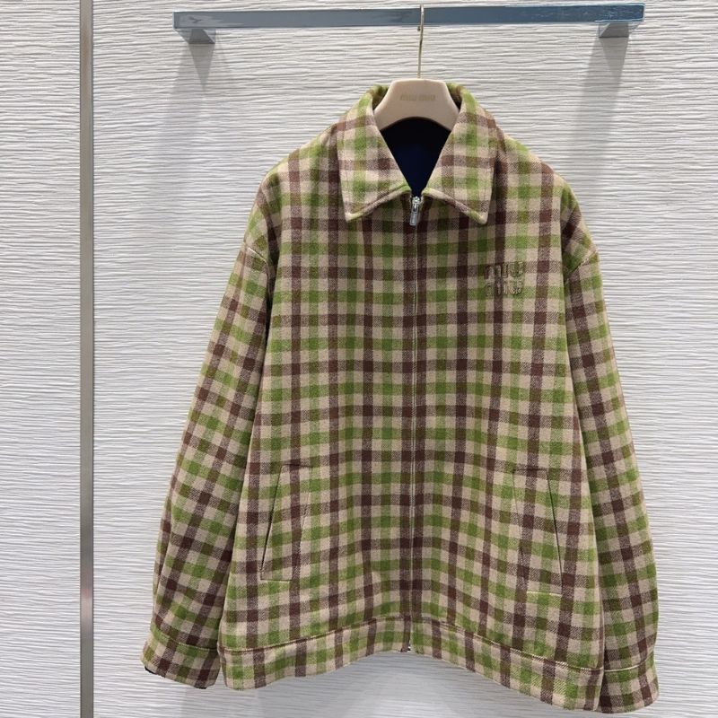 Miu Miu Gingham Check and Technical Fabric Jacket