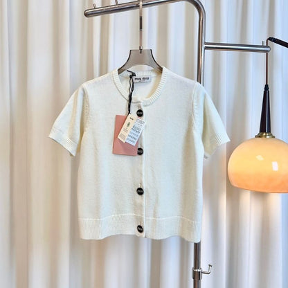 Miu Miu short-sleeved knit cardigan.