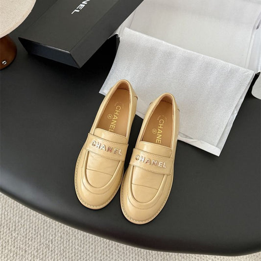 Chanel Beige Shiny Calfskin Loafers