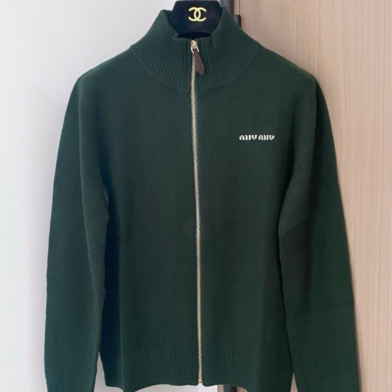 Miu Miu dark green full-zip cardigan