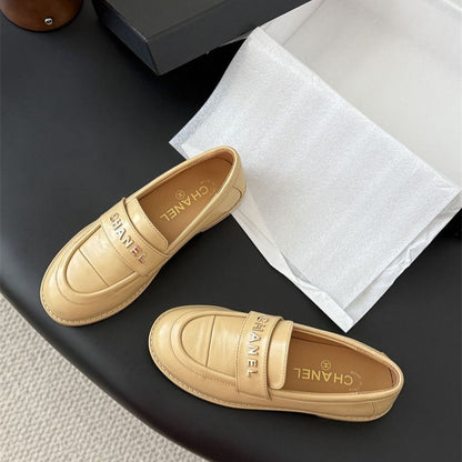 Chanel Beige Shiny Calfskin Loafers