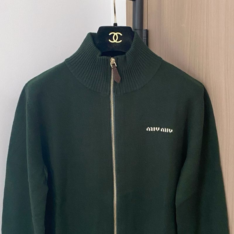 Miu Miu dark green full-zip cardigan
