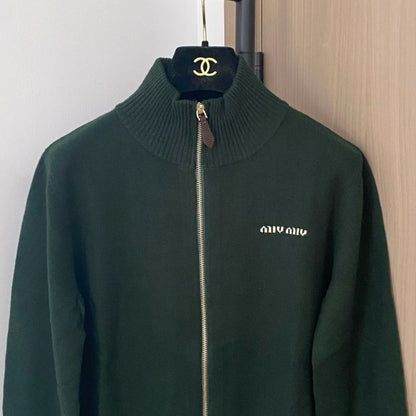 Miu Miu dark green full-zip cardigan