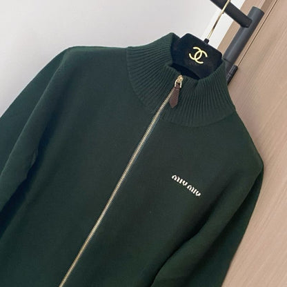 Miu Miu dark green full-zip cardigan