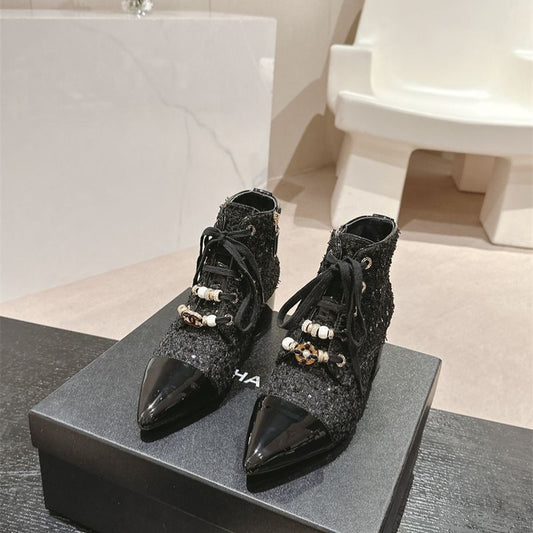 Chanel tweed ankle boots