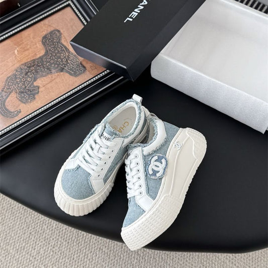 Chanel light blue and white leather sneakers