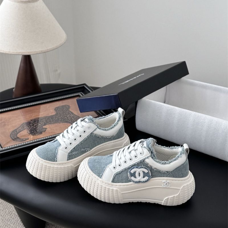 Chanel light blue and white leather sneakers