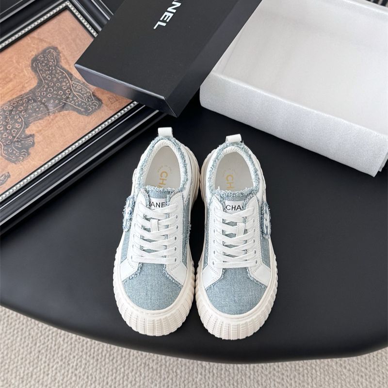 Chanel light blue and white leather sneakers