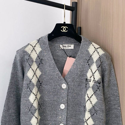 Miu Miu Argyle Intarsia-kint Cardigan.