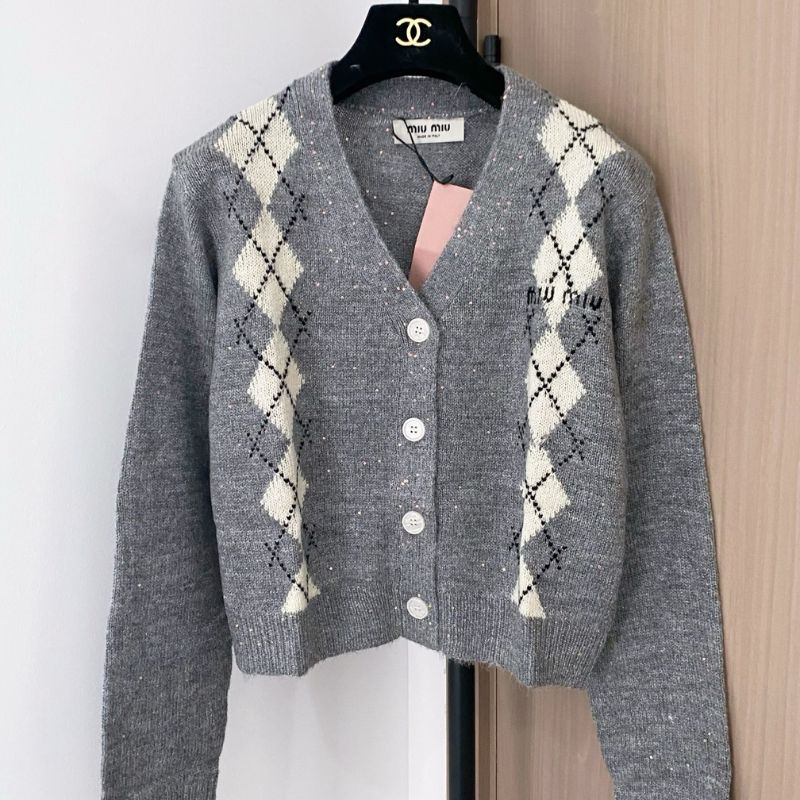 Miu Miu Argyle Intarsia-kint Cardigan.