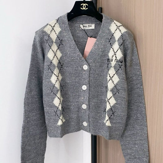Miu Miu Argyle Intarsia-kint Cardigan.