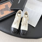Chanel Black/Cream Leather CC Cap Toe Logo Combat Boots