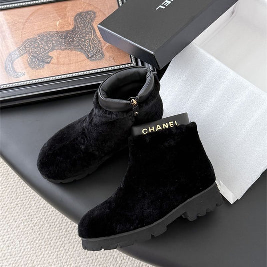 Chanel Black Shearling Ankle Boot