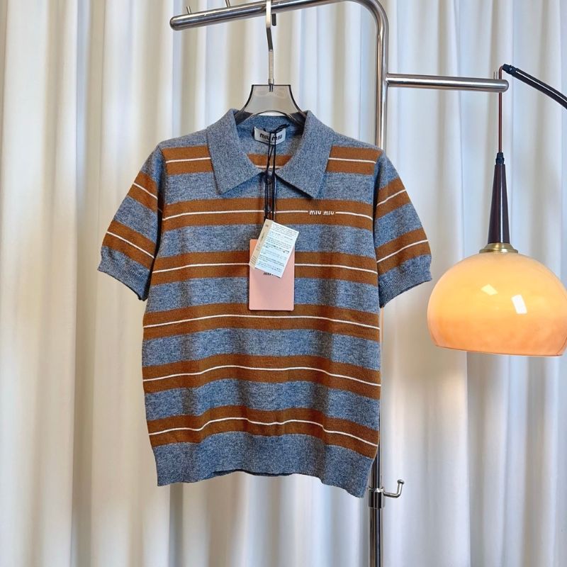 Miu Miu Striped Knit Polo Shirt