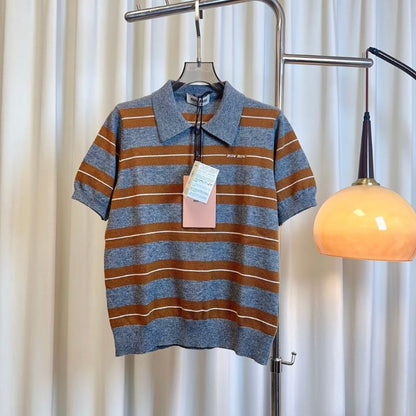 Miu Miu Striped Knit Polo Shirt