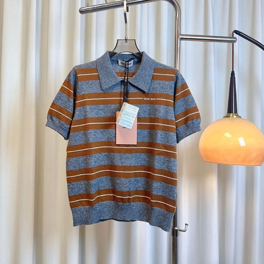 Miu Miu Striped Knit Polo Shirt