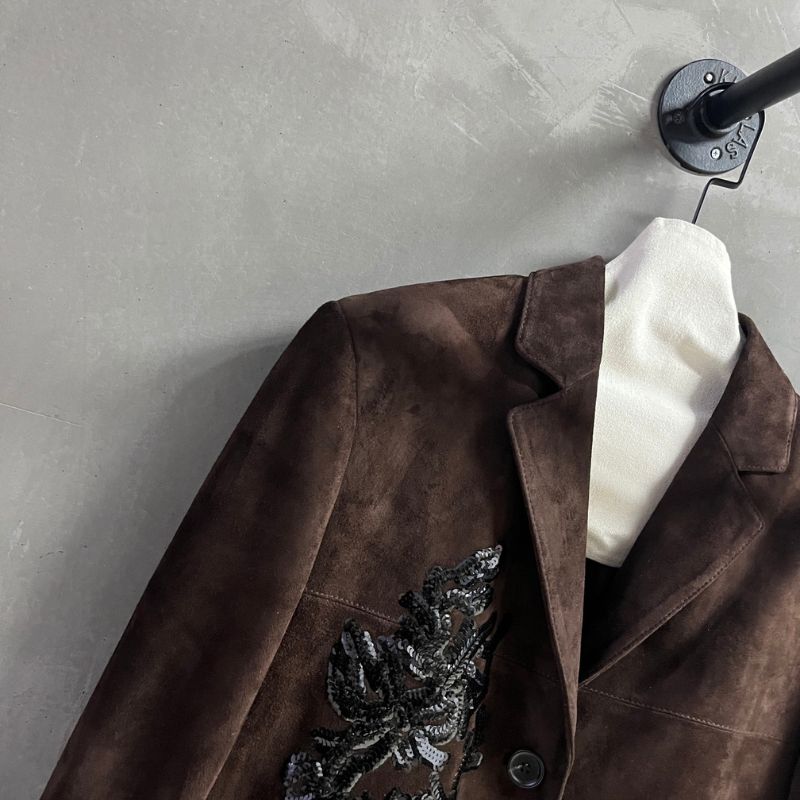 Miu miu brown suede coat with bead embellishments