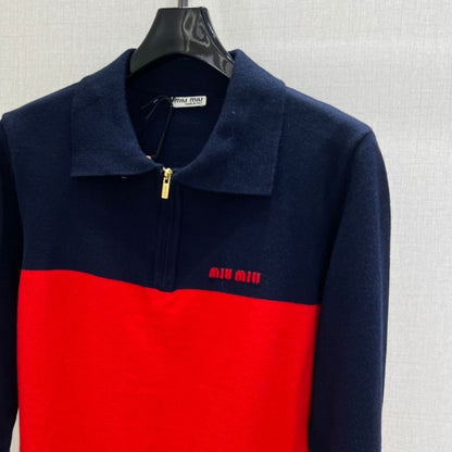 Miu Miu half-zip knit polo sweater.