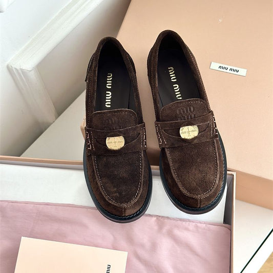 Miu Miu Suede Flat Penny Loafers