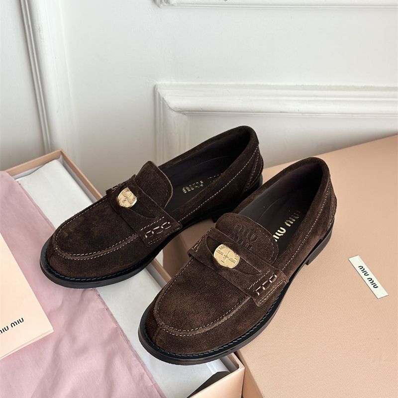 Miu Miu Suede Flat Penny Loafers