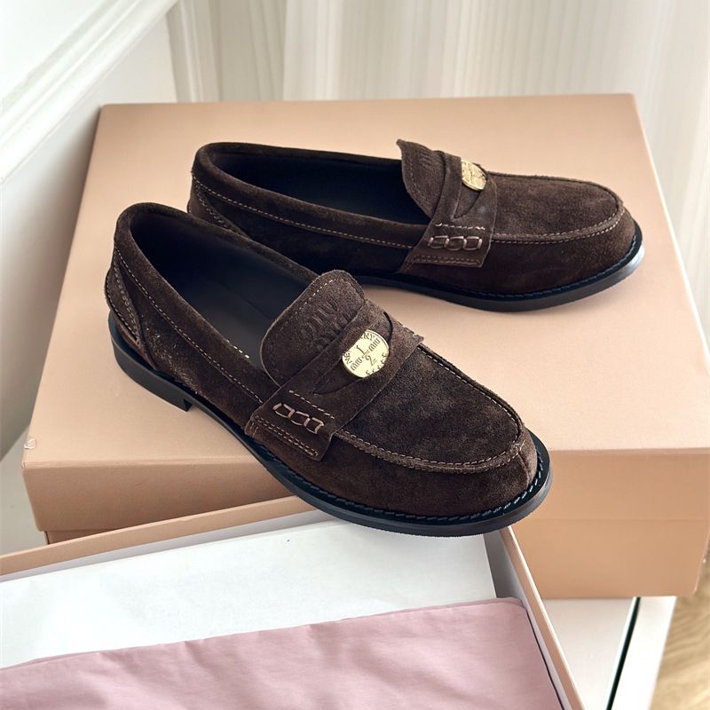 Miu Miu Suede Flat Penny Loafers