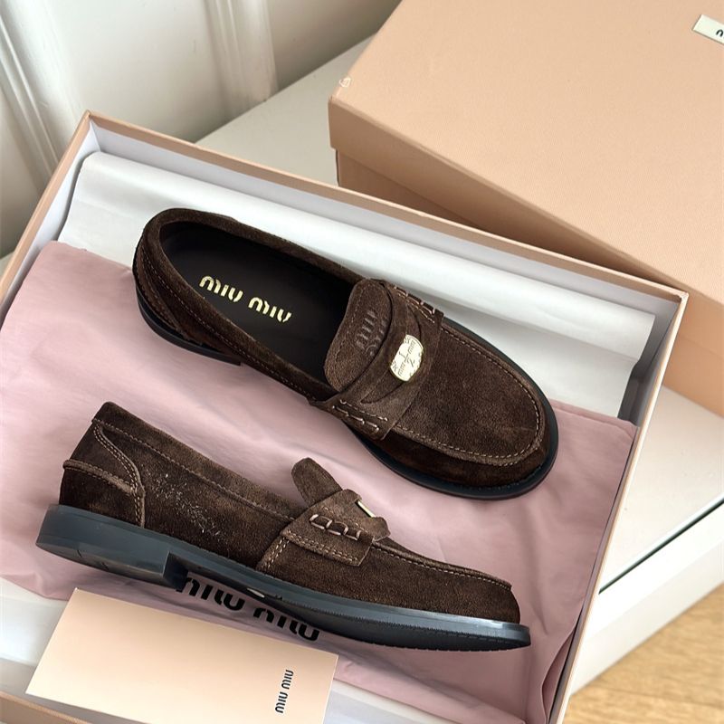 Miu Miu Suede Flat Penny Loafers