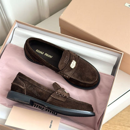 Miu Miu Suede Flat Penny Loafers