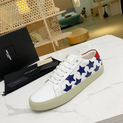 YSL Calfskin Star Court White Red Sneakers