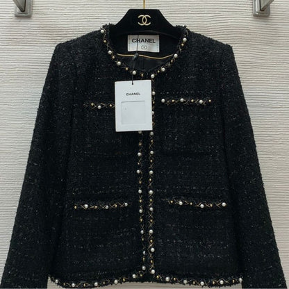 Chanel Camellia Lining Pearl-Edged Tweed Jacket