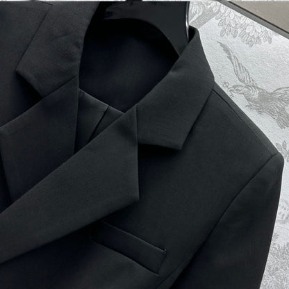 Luxury Pleated Color Block Black Belted Jacket