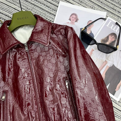 Gucci GG Embossed Leather Bomber Jacket