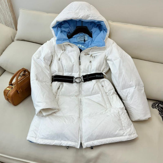 Prada Chamonix White Belted Puff Ski Jacket