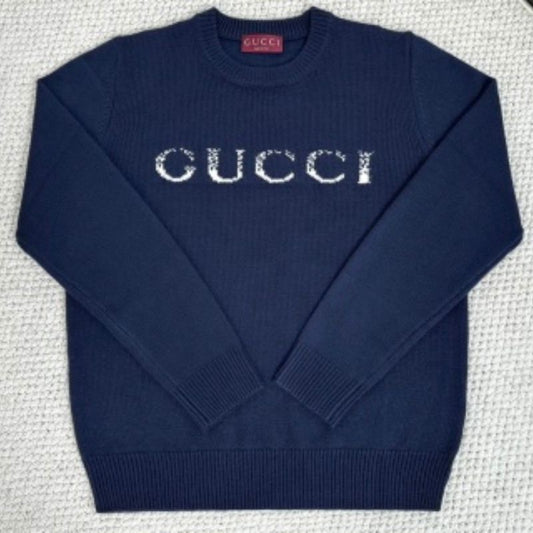 Gucci Intarsia Blue Wool Sweatshirt