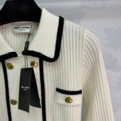 YSL Contrast Color Lapel Long Sleeved Sweatshirt