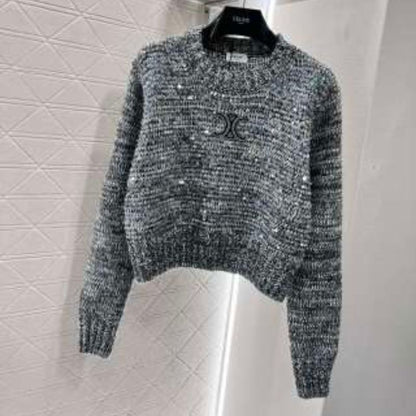 Celine Sequined Zip-Up Knit Cardigan