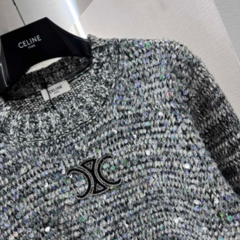 Celine Sequined Zip-Up Knit Cardigan