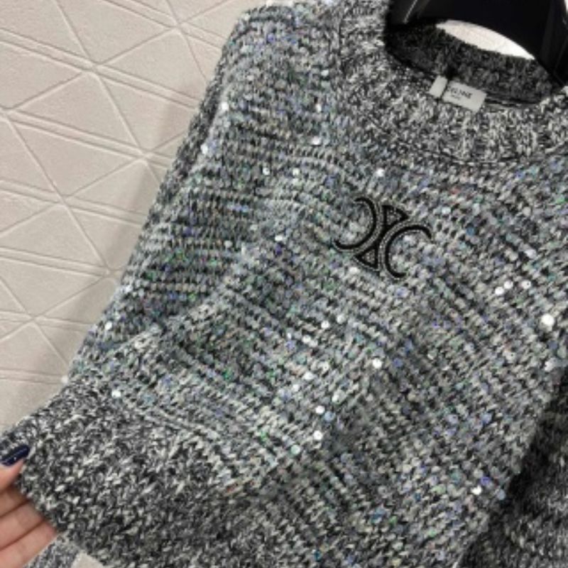 Celine Sequined Zip-Up Knit Cardigan