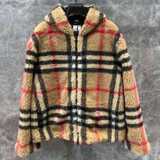 Burberry FW Winter New Plaid Lamb Wool Hooded Sweatshirt