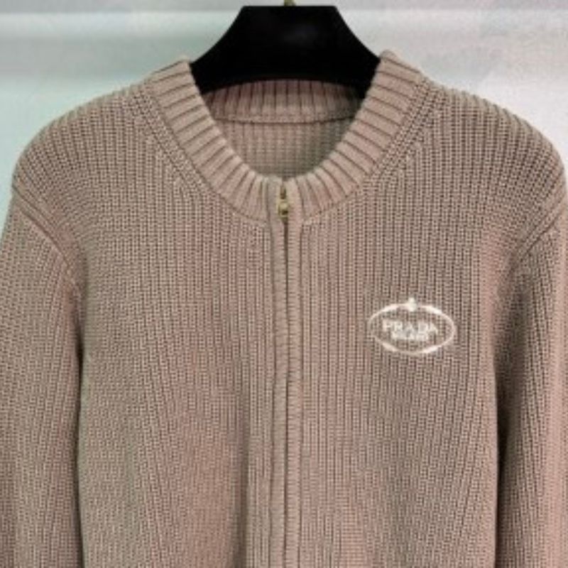 Prada Round Neck Zipper Knit Cardigan Sweatshirt