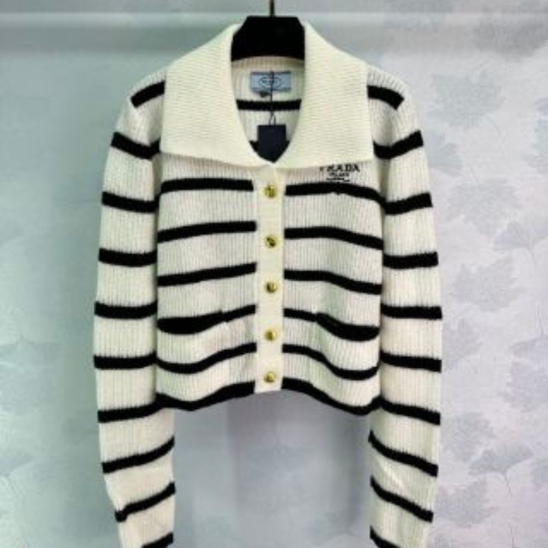 Prada Pura Long-Sleeved Striped Lapel Knitted Sweatshirt