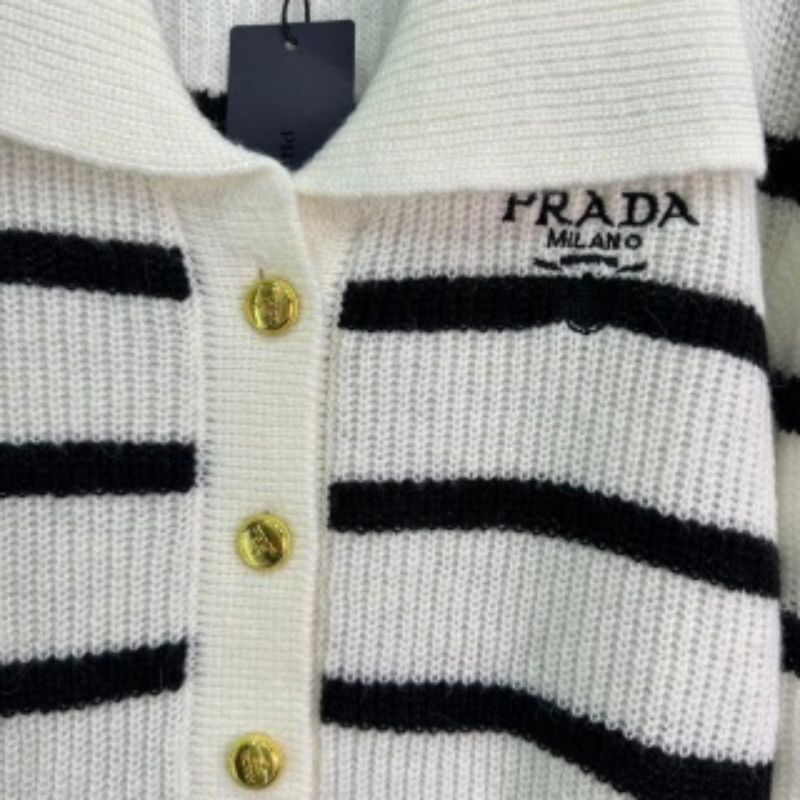 Prada Pura Long-Sleeved Striped Lapel Knitted Sweatshirt