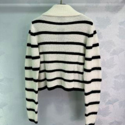 Prada Pura Long-Sleeved Striped Lapel Knitted Sweatshirt