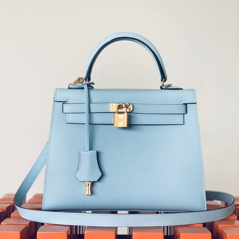 Hermès Kelly 25 Sellier Epsom Celeste Bag