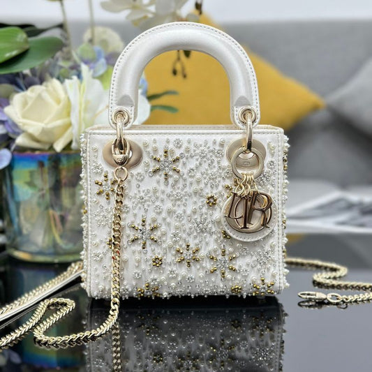 Dior Mini Lady Latte Satin Embroidered Bag