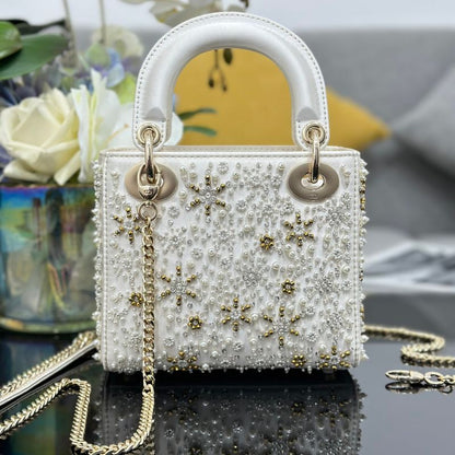 Dior Mini Lady Latte Satin Embroidered Bag