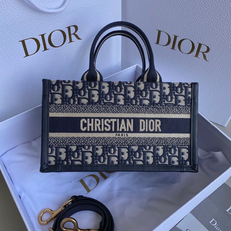 Dior Blue Oblique Embroidery Calfskin Bag