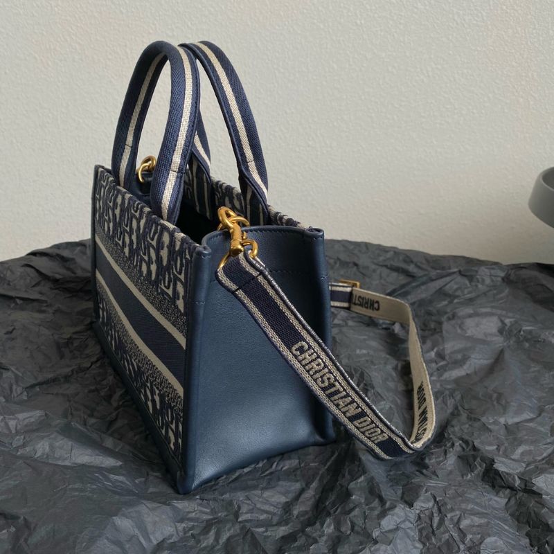 Dior Blue Oblique Embroidery Calfskin Bag