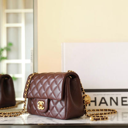 Chanel Maroon Quilted Leather Mini Square Classic Flap Bag