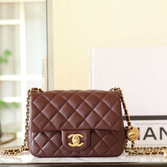 Chanel Maroon Quilted Leather Mini Square Classic Flap Bag