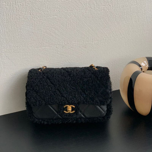 Chanel Mini Shearling Flap Black Bag